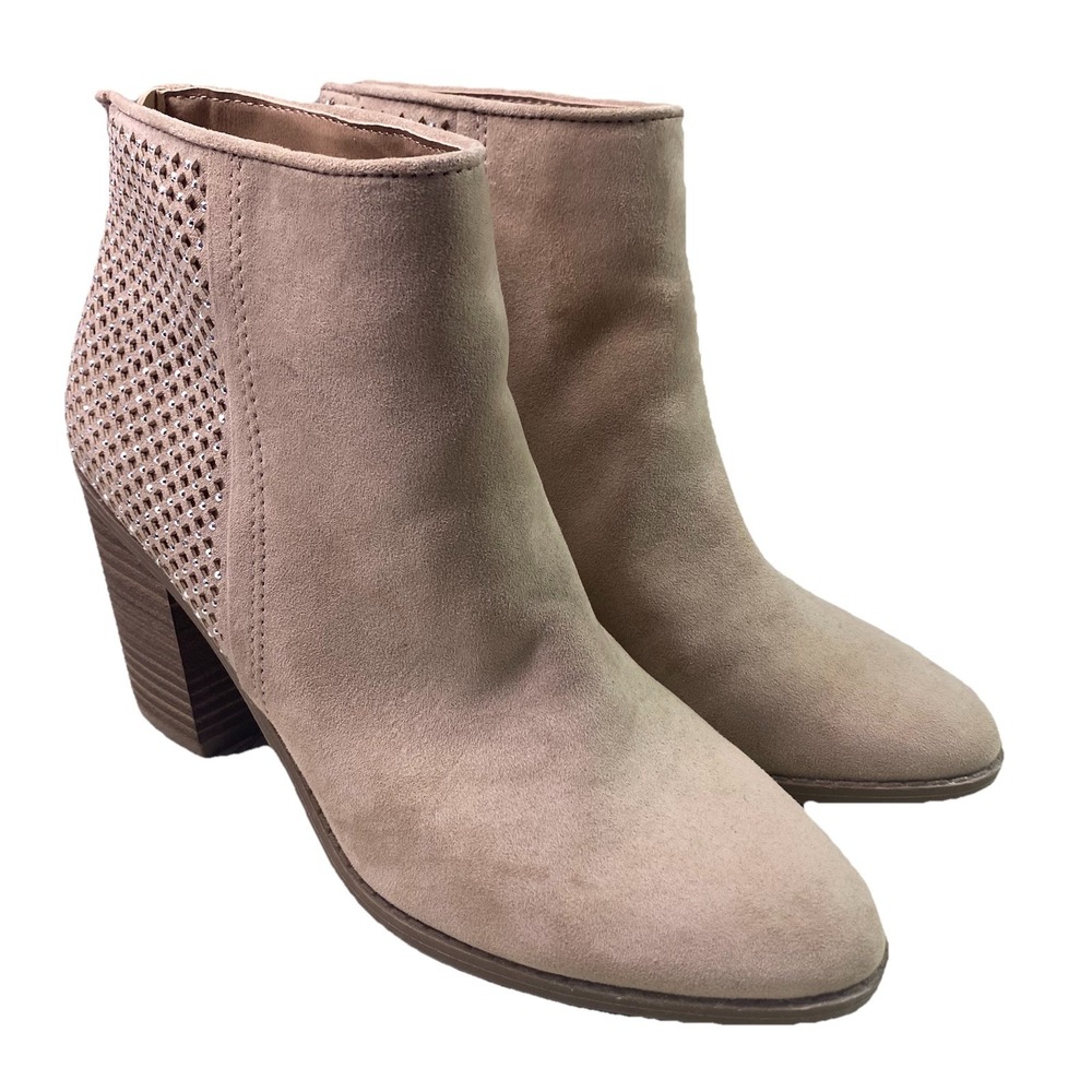 Madden "Rain" Women Ankle Boots Beige Back-zip Sparkle Studs Suede Feel Sz 6.5-7